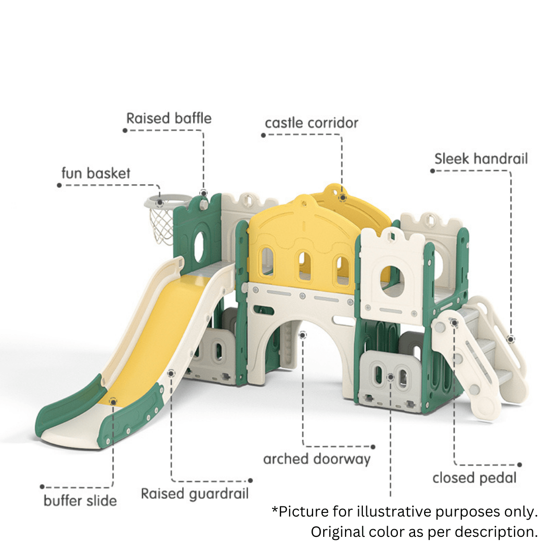 Twin Tower Playhouse with Slide and Basketball Hoop - Marah Kids
