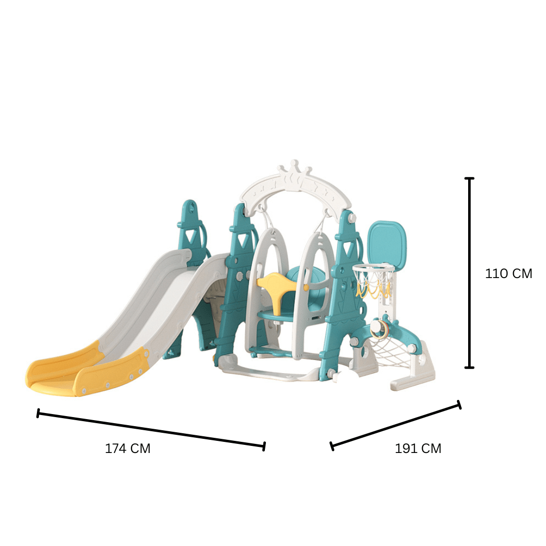 Slide & Swing Set w/ Hoop & Football Goal - Marah Kids
