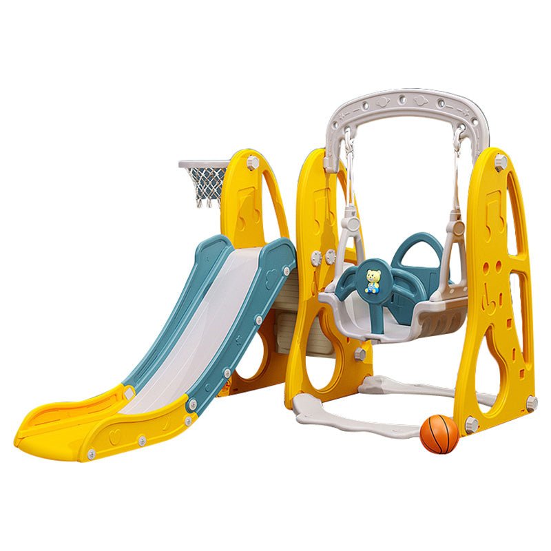 Lovely Baby - Slide & Swing Set W/ Basketball Hoop - Yellow - Marah Kids