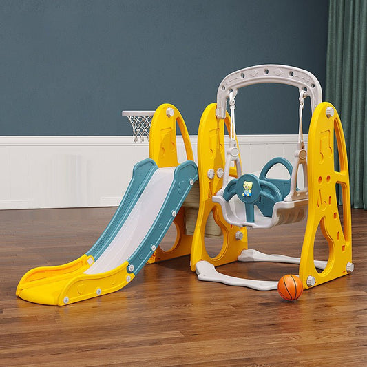 Lovely Baby - Slide & Swing Set W/ Basketball Hoop - Yellow - Marah Kids