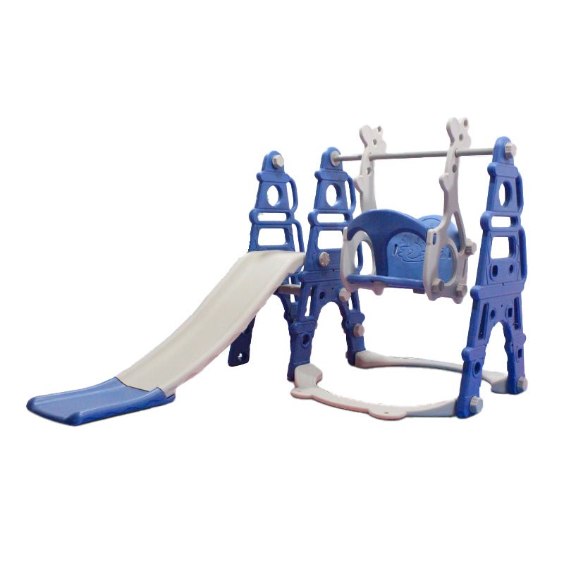 Slide & Swing Set w/ Basketball Hoop - Blue/Grey - Marah Kids