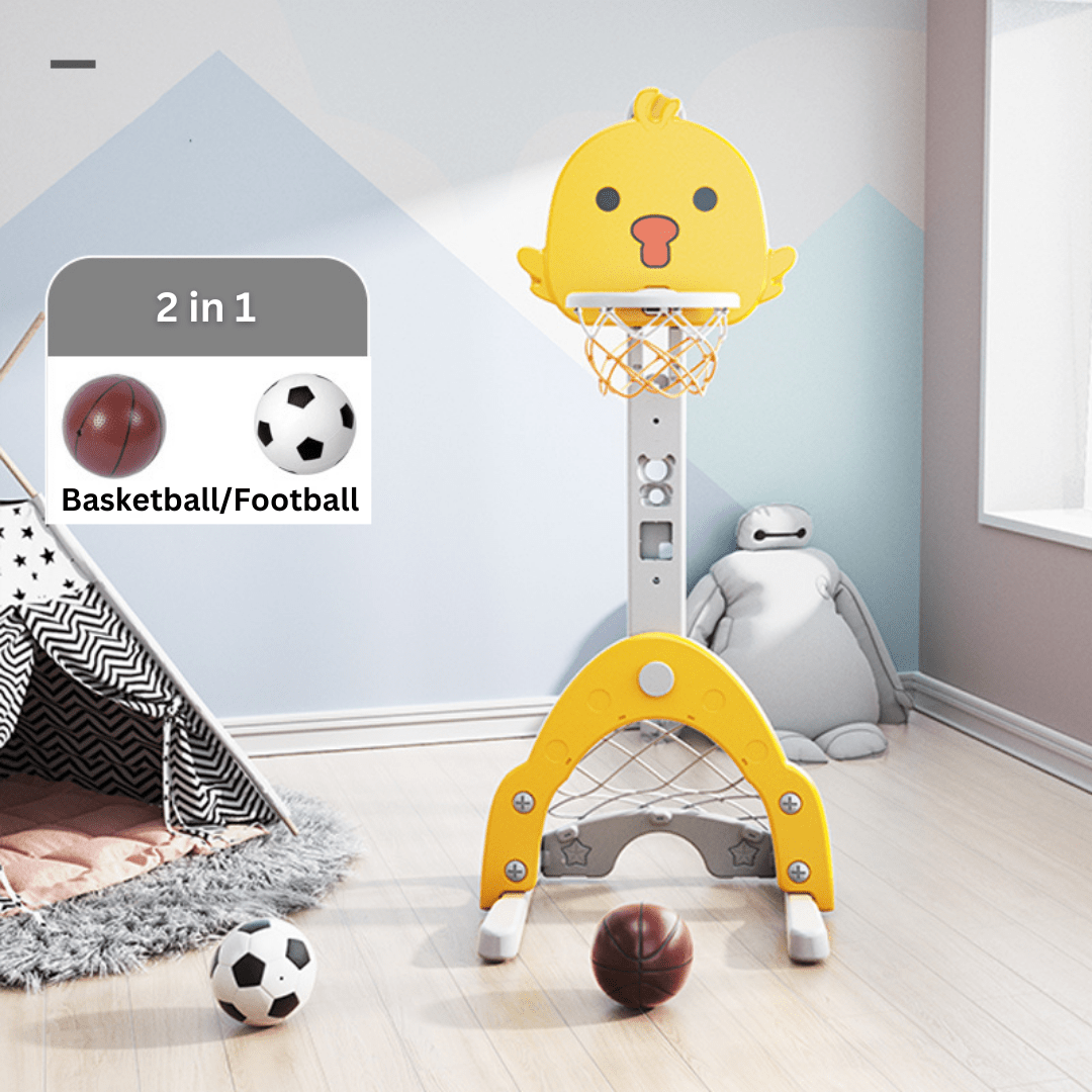 Basketball Stand w/ Football Goal - Yellow - Marah Kids