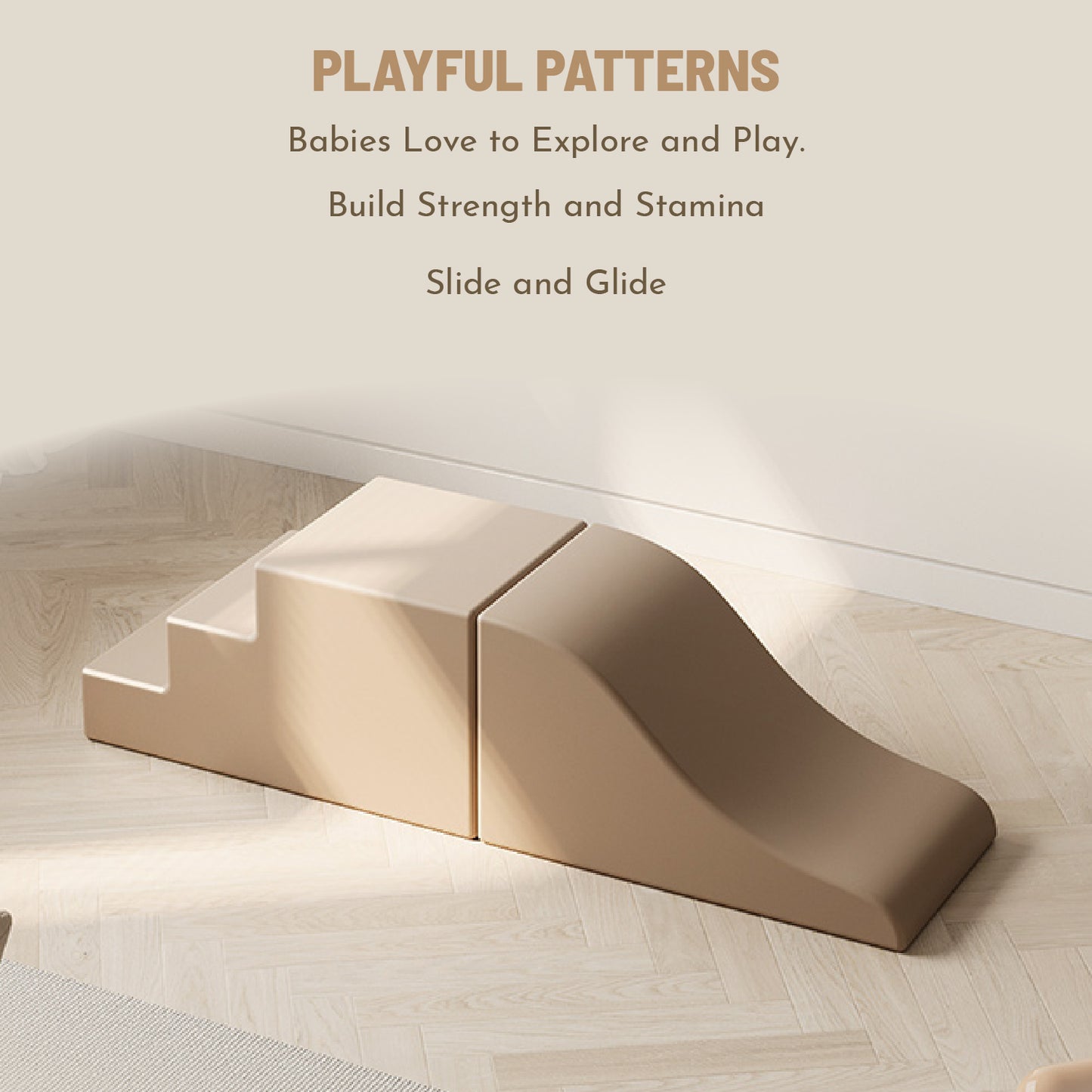 Indoor Soft Play Foam Slide and Steps - Brown - Marah Kids