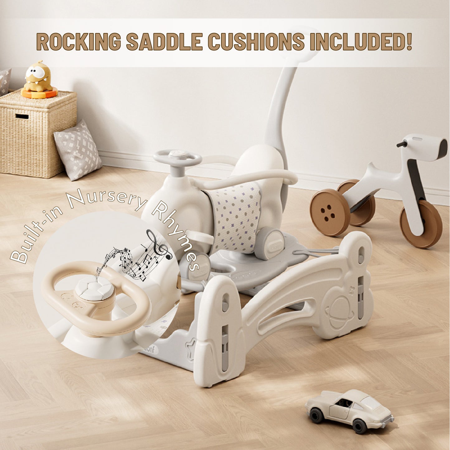 4 - in - 1 Trampoline Rocking Horse - White - Marah Kids