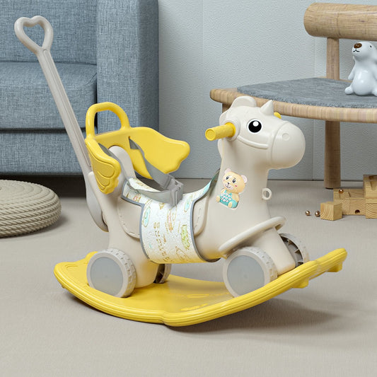 2 - In - 1 Rocking Horse & Ride On - Yellow - Marah Kids