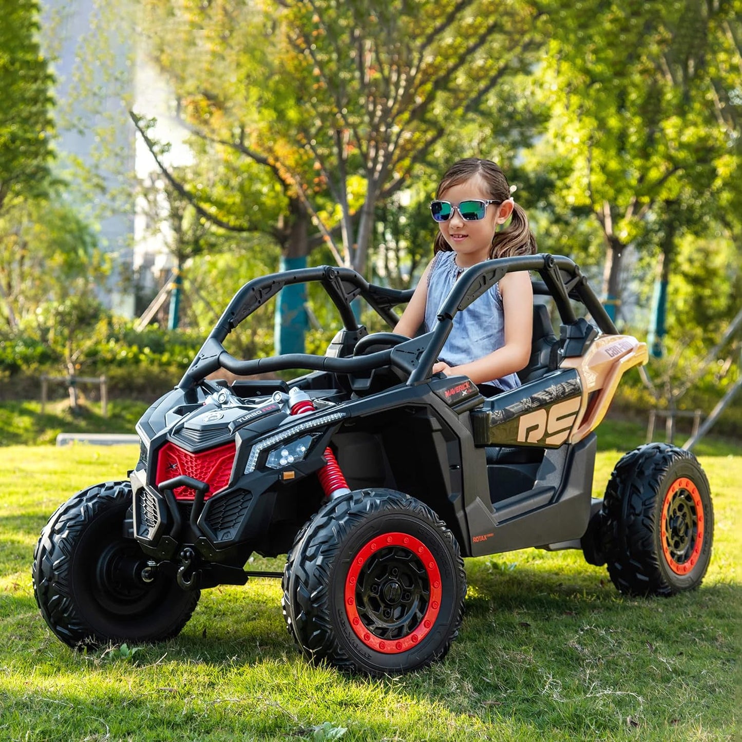 Can Am Maverick Licensed 24V Electric Ride On Utv Buggy, Led Lights, Eva Wheels, Mp3, Parental Remote - Black