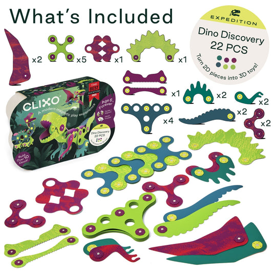 Clixo Dino Discovery Pack - 22 Piece Magnetic Building Set - Marah Kids