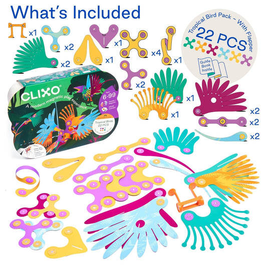 Clixo Tropical Birds Pack - 22 Piece Magnetic Building Set - Marah Kids