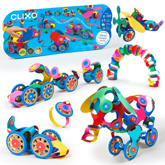 Clixo Wheel Creator Pack - 72 Piece Magnetic Building Set - Marah Kids