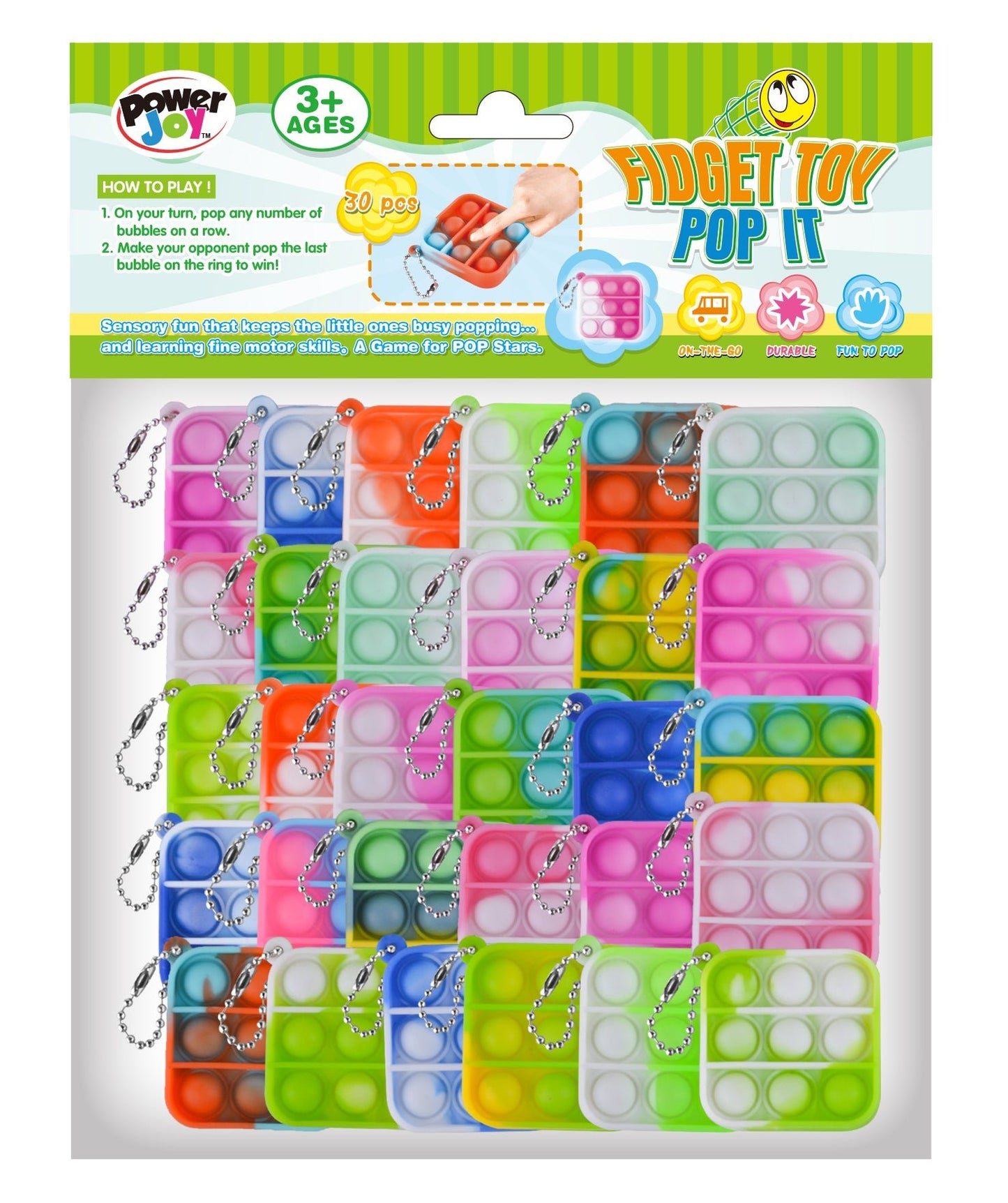 Power Joy - Pop It Keychain Fidget Toy - Multicolor - 30 Pcs - Marah Kids