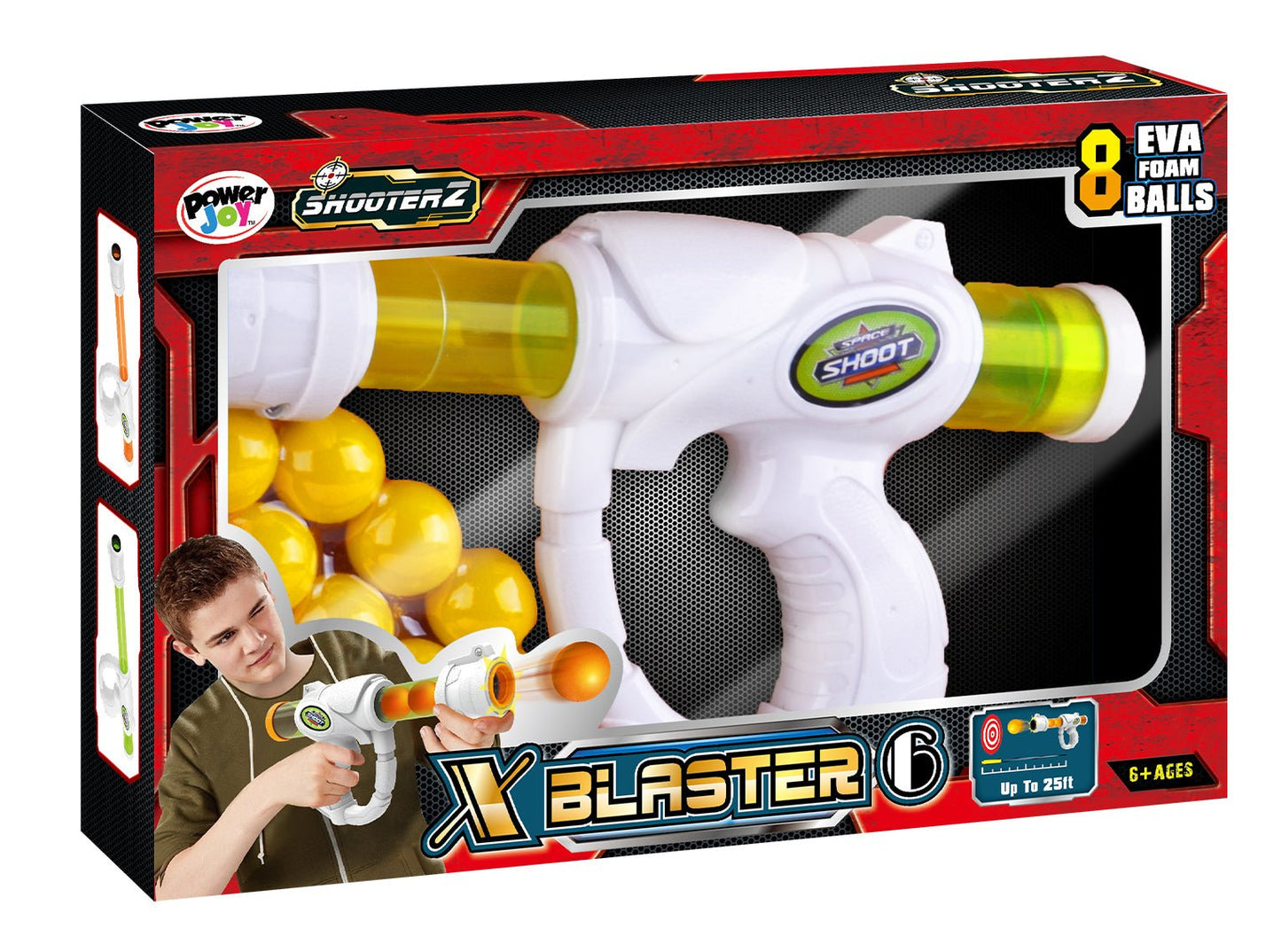 Power Joy Shooterz X Blaster 6 with Eva Foam Ball 8 - pieces, Assorted 1 Piece - Marah Kids