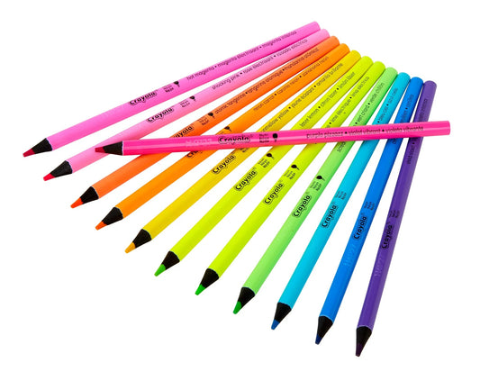 Crayola Neon Colored Pencils – 12 Vibrant Fluorescent Colors That Glow Under Black Light | Pre - Sharpened, Durable & Non - Toxic Art Pencils for Kids and Artists - Marah Kids