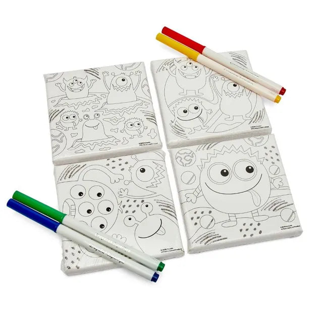 Crayola 4 Colour – In Canvases - Monsters With 4 Crayola Super Tips | This Unique Paint Set For Kids Includes 4 Color Super Tips, And 4 (12Cm X 12Cm) Canvas, With Everything They Need To Unleash Their Artistic Talents | Ages 3+