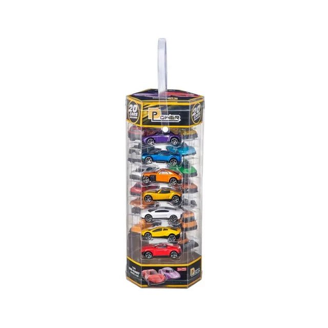 D - Power Diecast Cars Pack: 1:64 Scale Metal Alloy Die - cast Vehicles Collection with Storage Carrying Tub 20 - Piece Multicolour - Marah Kids