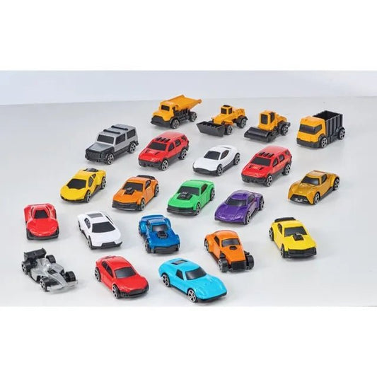 D - Power Diecast Cars Pack: 1:64 Scale Metal Alloy Die - cast Vehicles Collection with Storage Carrying Tub 20 - Piece Multicolour - Marah Kids