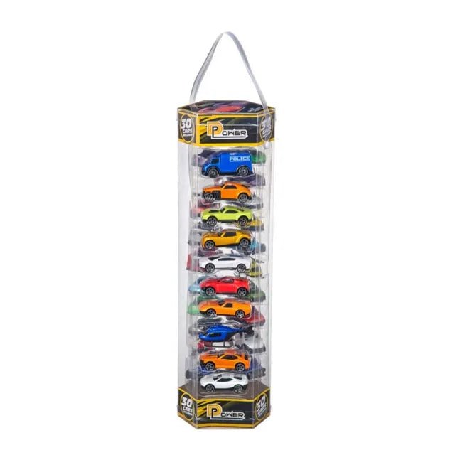 D - Power Diecast Cars Pack: 1:64 Scale Metal Alloy Die - cast Vehicles Collection with Storage Carrying Tub 30 - Piece Multicolour - Marah Kids