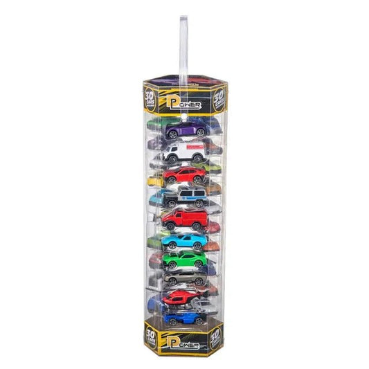 D - Power Diecast Cars Pack: 1:64 Scale Metal Alloy Die - cast Vehicles Collection with Storage Carrying Tub 30 - Piece Multicolour - Marah Kids