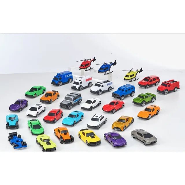 D - Power Diecast Cars Pack: 1:64 Scale Metal Alloy Die - cast Vehicles Collection with Storage Carrying Tub 30 - Piece Multicolour - Marah Kids