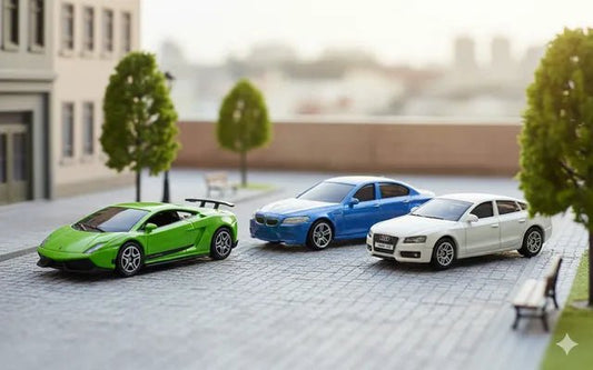 D - Power 1:64 Diecast Car Set (Pack of 3) – Audi A5 White, BMW M5 Blue, Lamborghini LP570 - 4 Green – Collectible Mini Cars, Metal Body, Free - Rolling Wheels - Marah Kids