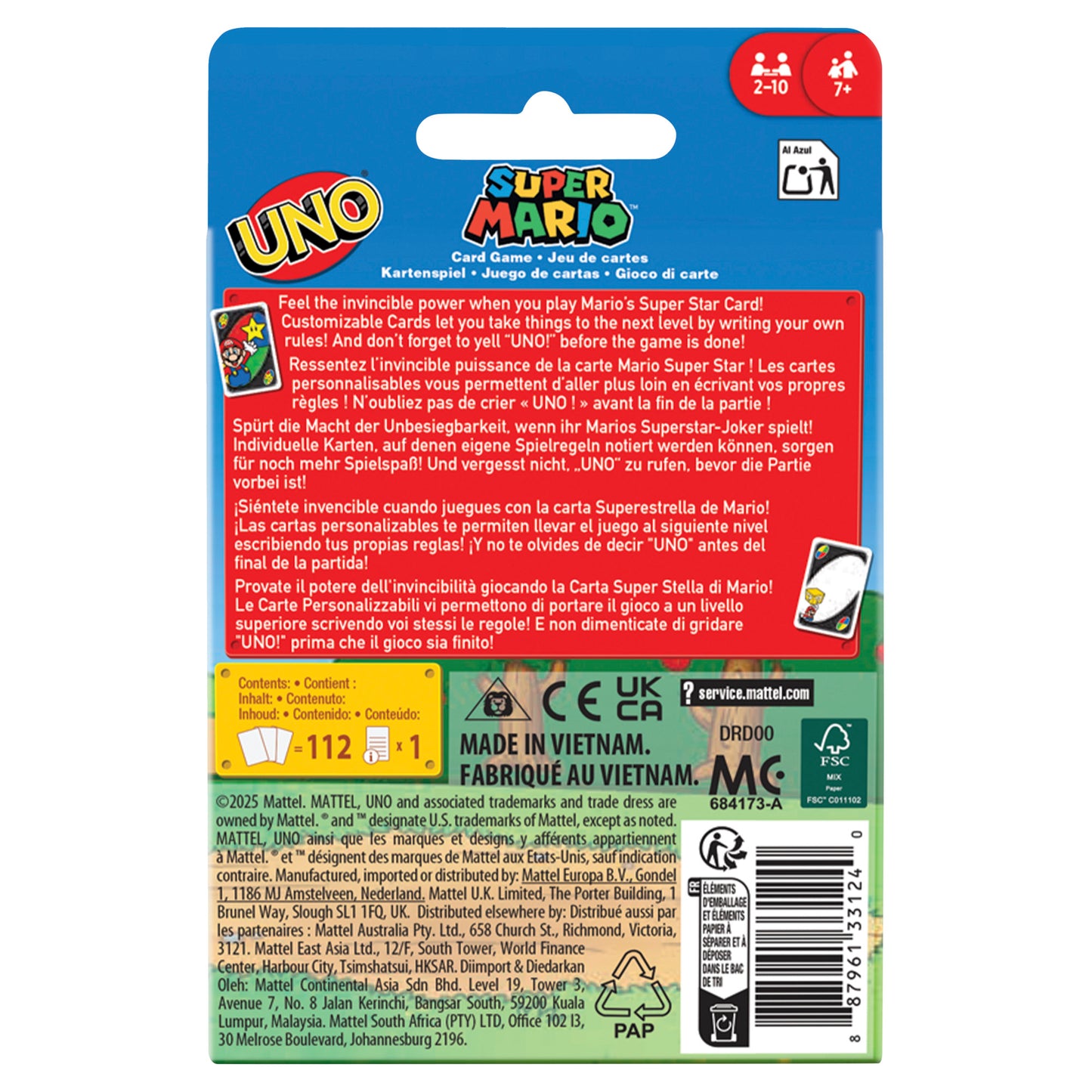 UNO Super Mario Card Game Animated Character Themed Collector Deck 112 Cards with Character Images