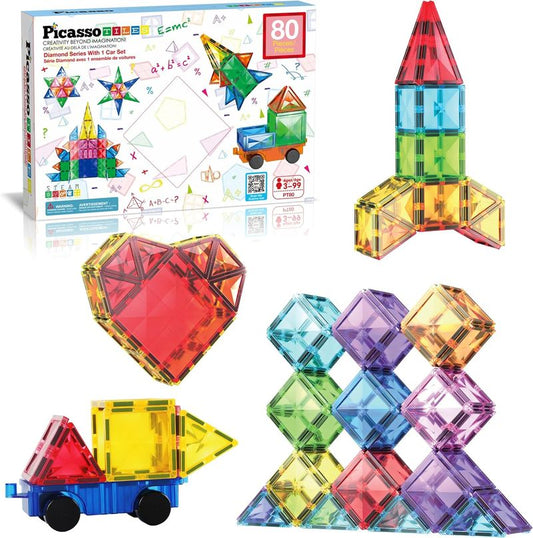 Picasso Magnetic Tiles Diamond Series with 1 Car 80 - pieces - Marah Kids