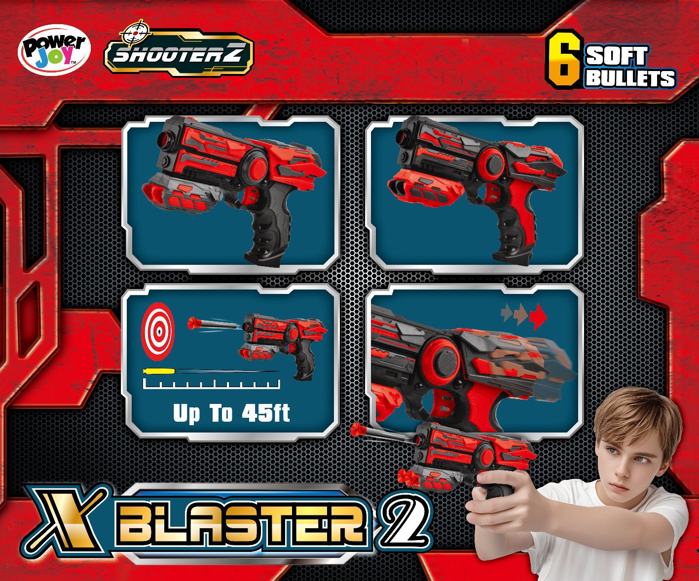 Power Joy Shooterz X Blaster 2 with 6 Foam Bullets, Assorted - 1 Piece - Marah Kids