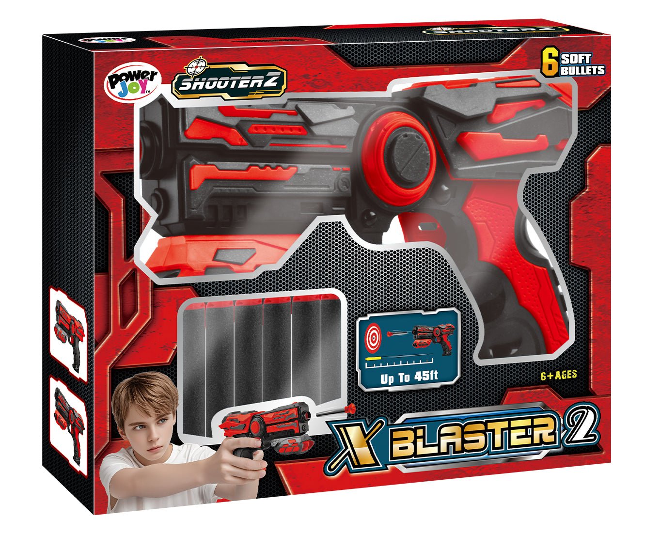 Power Joy Shooterz X Blaster 2 with 6 Foam Bullets, Assorted - 1 Piece - Marah Kids