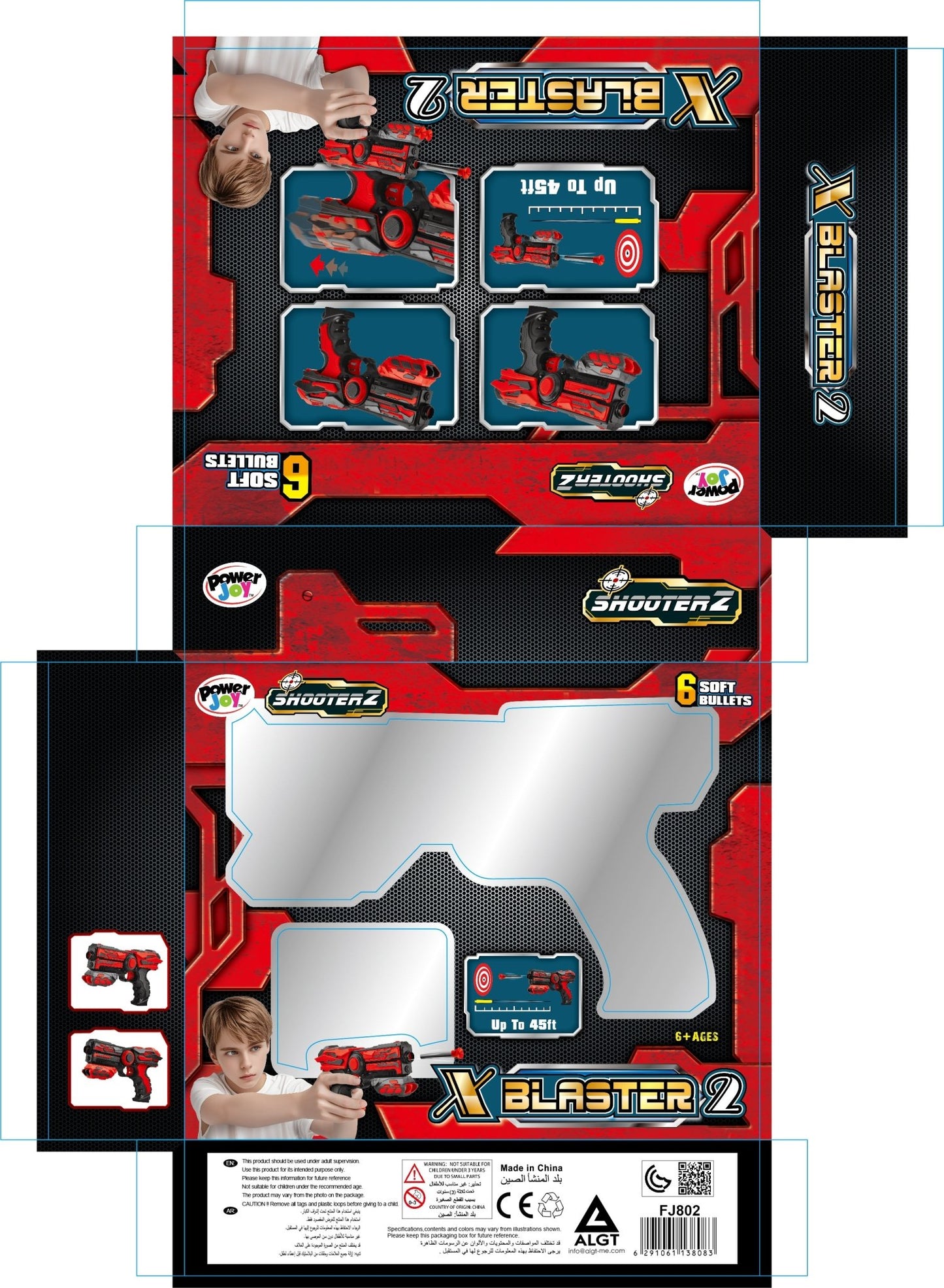 Power Joy Shooterz X Blaster 2 with 6 Foam Bullets, Assorted - 1 Piece - Marah Kids