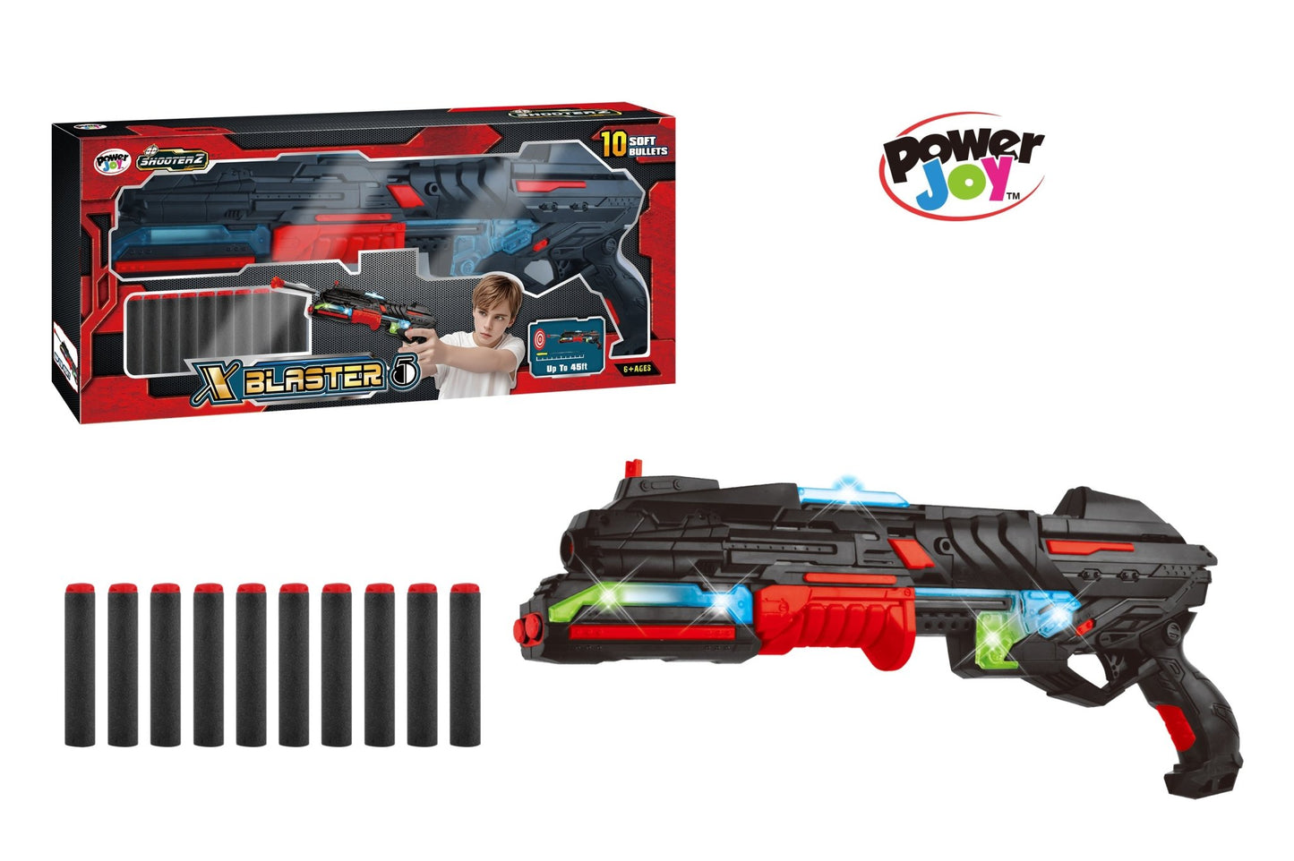 Power Joy Shooterz X Blaster 5 with 10 Foam Bullets with Lights Battery Operated - Marah Kids