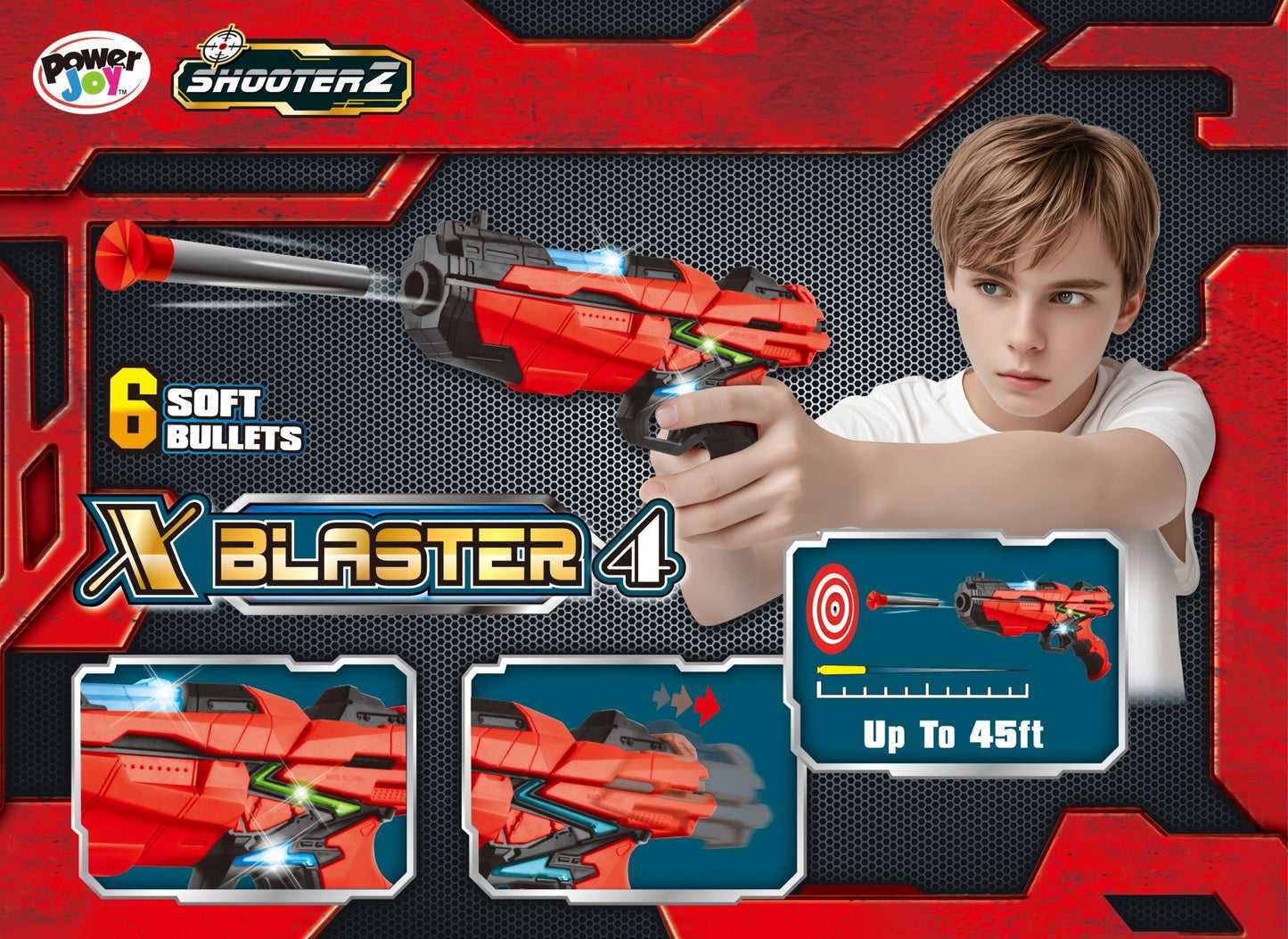 Power Joy Shooterz X Blaster 4 with 6 Foam Bullets with Lights Battery Operated - Marah Kids