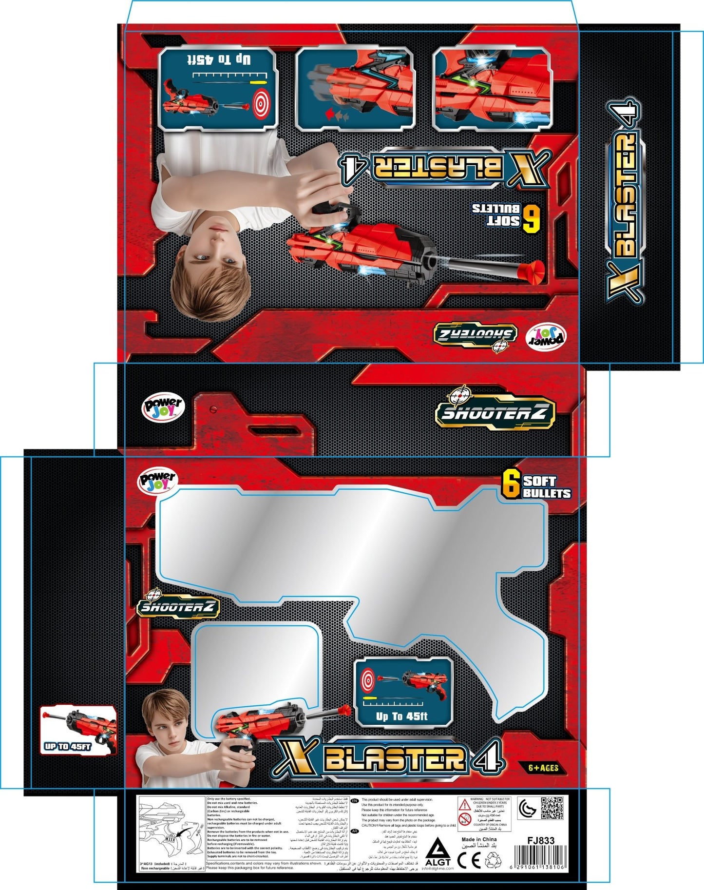 Power Joy Shooterz X Blaster 4 with 6 Foam Bullets with Lights Battery Operated - Marah Kids