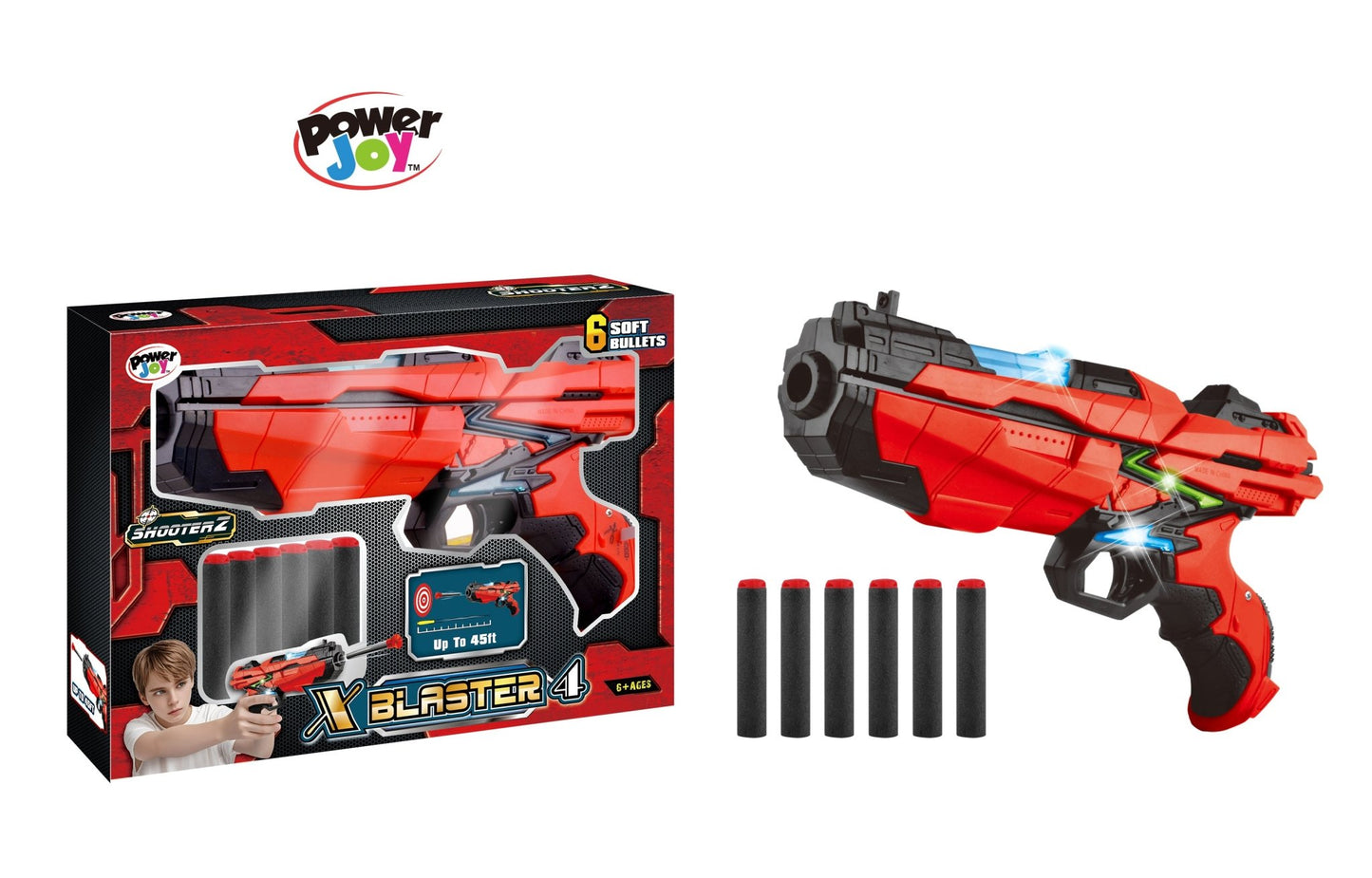 Power Joy Shooterz X Blaster 4 with 6 Foam Bullets with Lights Battery Operated - Marah Kids
