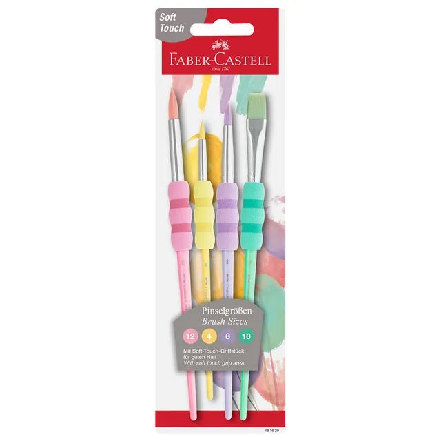 FABER - CASTELL GRIP PAINT BRUSHES RND/FLT PASTEL 4PC 2,6,10,12 - Marah Kids
