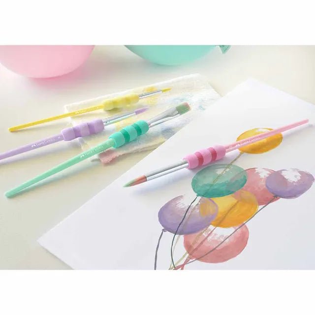 FABER - CASTELL GRIP PAINT BRUSHES RND/FLT PASTEL 4PC 2,6,10,12 - Marah Kids
