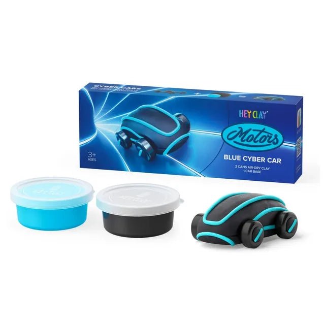 Hey Clay - Cyber Cars BLUE CYBER CAR Colourful modelling air - dry clay, 2 cans with fun interactive app for kids 3 years + - Marah Kids