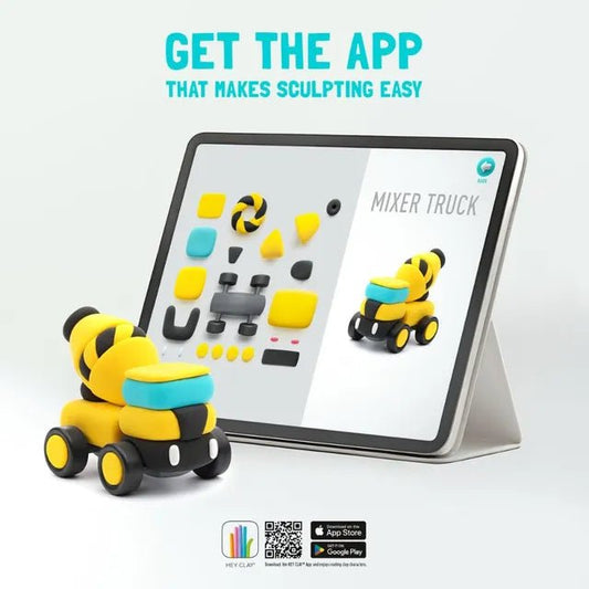 Hey Clay - CONSTRUCTION VEHICLES Colourful modelling air - dry clay, 12 cans with fun interactive app for kids 3 years + - Marah Kids