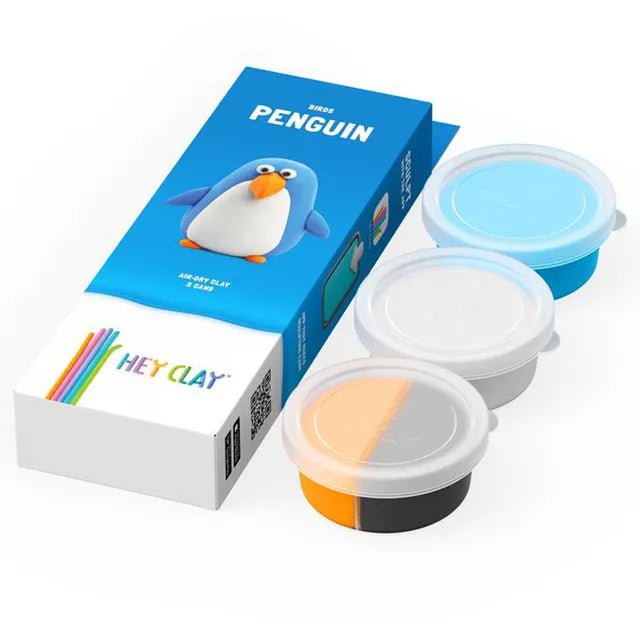 HEY CLAY – DIY Penguin Plastic Creative Modelling Air - Dry Clay For Kids 3 Cans - Marah Kids