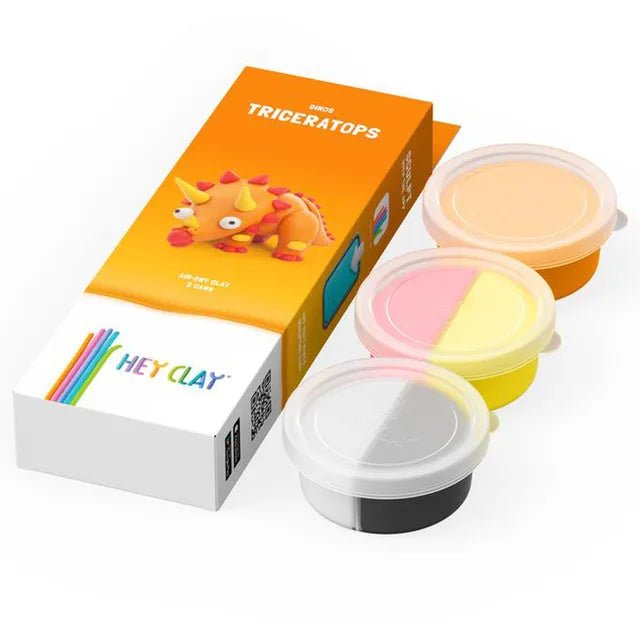 HEY CLAY – DIY Triceratops Plastic Creative Modelling Air - Dry Clay For Kids 3 Cans - Marah Kids