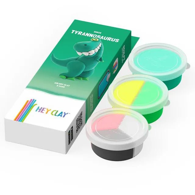 HEY CLAY – DIY Tyrannosaurus Plastic Creative Modelling Air - Dry Clay For Kids 3 Cans - Marah Kids