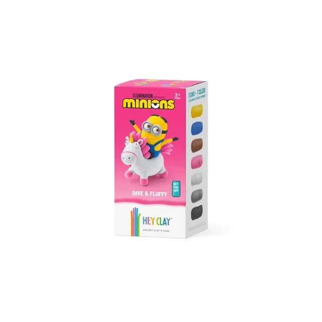 Hey Clay - Minions Dave & Fluffy Colourful modelling air - dry clay, 5 cans with fun interactive app for kids 3 years + - Marah Kids