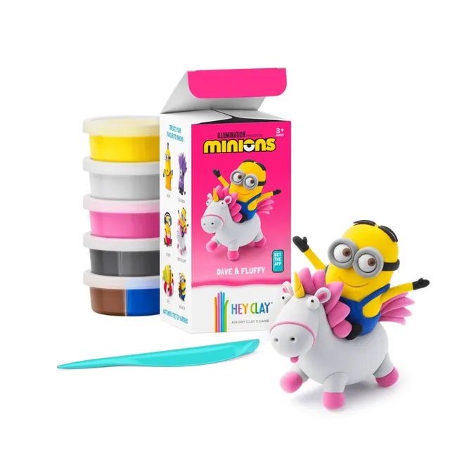 Hey Clay - Minions Dave & Fluffy Colourful modelling air - dry clay, 5 cans with fun interactive app for kids 3 years + - Marah Kids