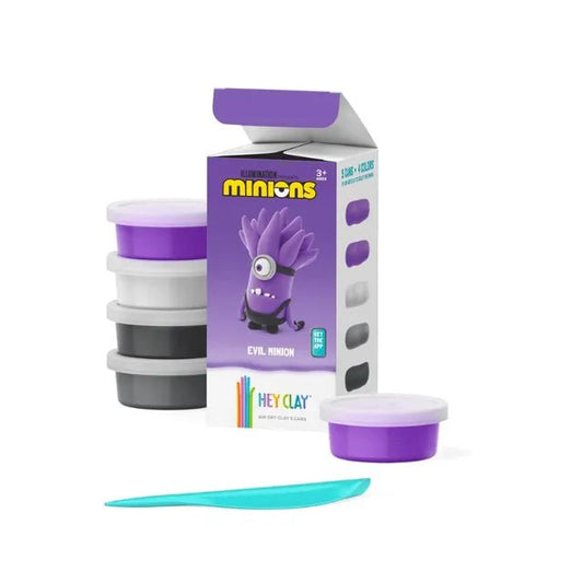 Hey Clay - Minions Evil Minion Colourful modelling air - dry clay, 5 cans with fun interactive app for kids 3 years + - Marah Kids