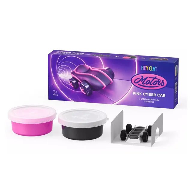 Hey Clay - Cyber Cars PINK CYBER CAR Colourful modelling air - dry clay, 2 cans with fun interactive app for kids 3 years + - Marah Kids