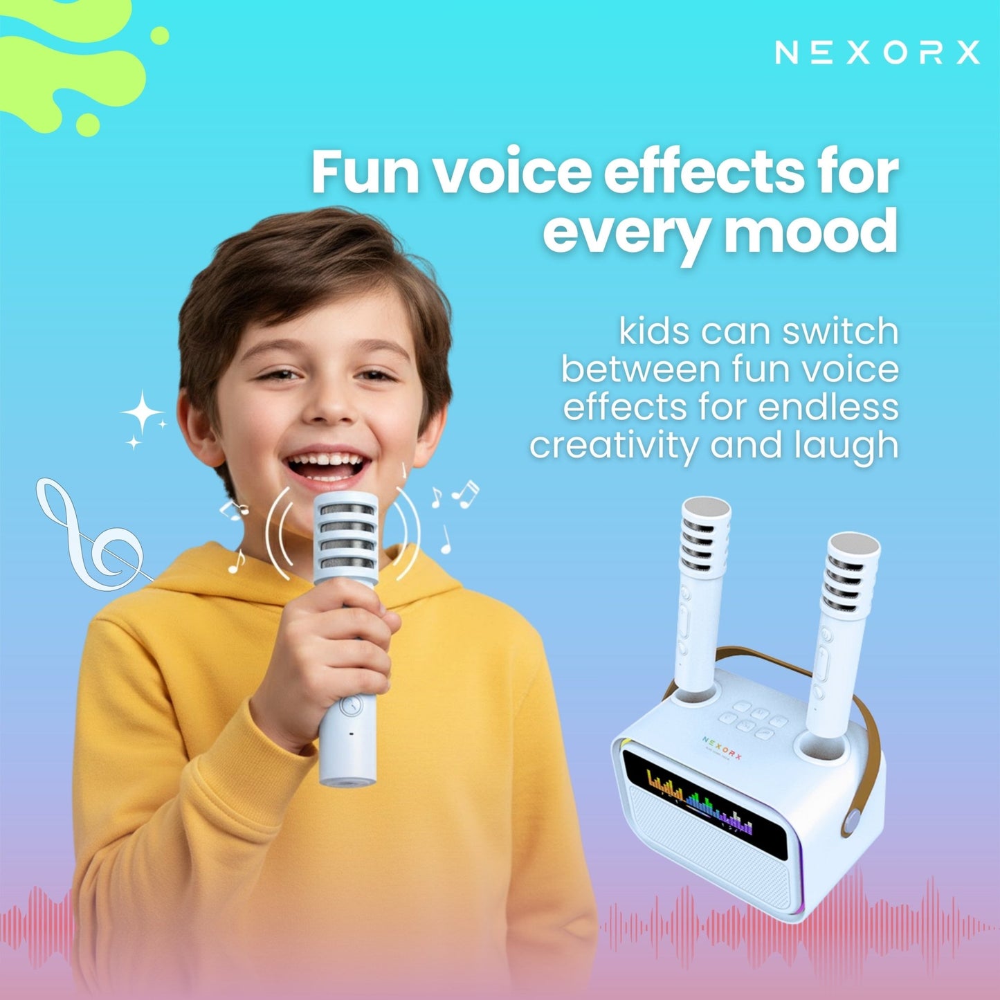 NEXORX Kids Karaoke Speaker with Dual Mics – Blue - Marah Kids