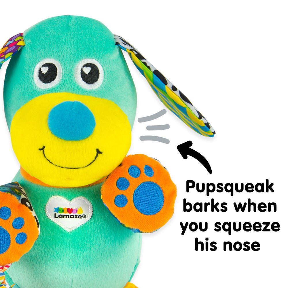 Lamaze Pupsqueak Clip & Go Puppy: Baby Toy with Squeaker, Teether, 0+ Months - Marah Kids