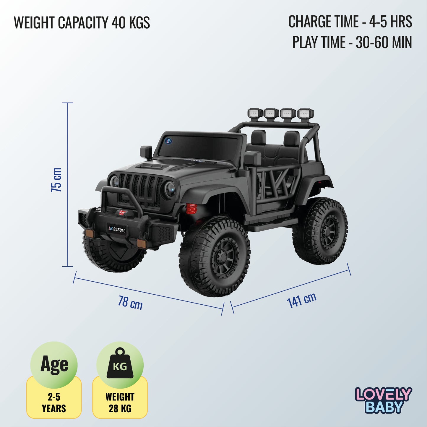 Lovely Baby Kids Powered Riding Jeep - Black - Marah Kids