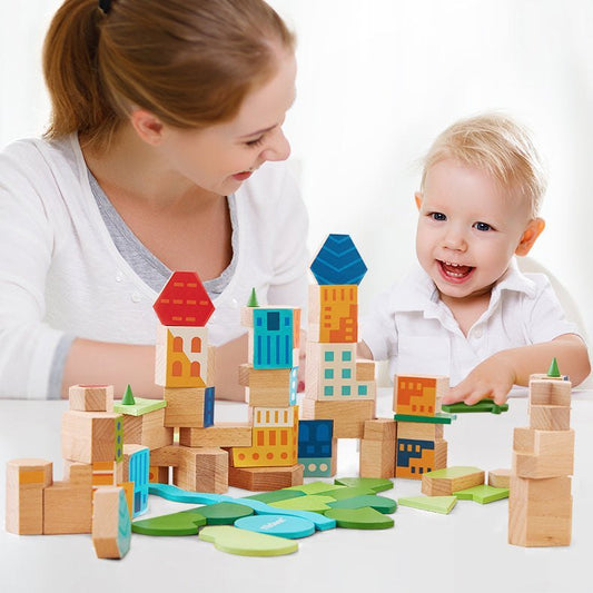 Let Us Build A City - Wooden Blocks (79 Pcs) - Marah Kids