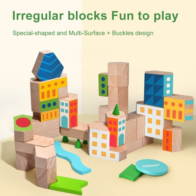 Let Us Build A City - Wooden Blocks (79 Pcs) - Marah Kids