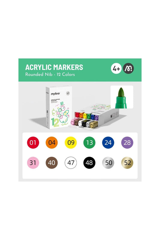 Round Nib Acrylic Markers - 12 Colors - Marah Kids