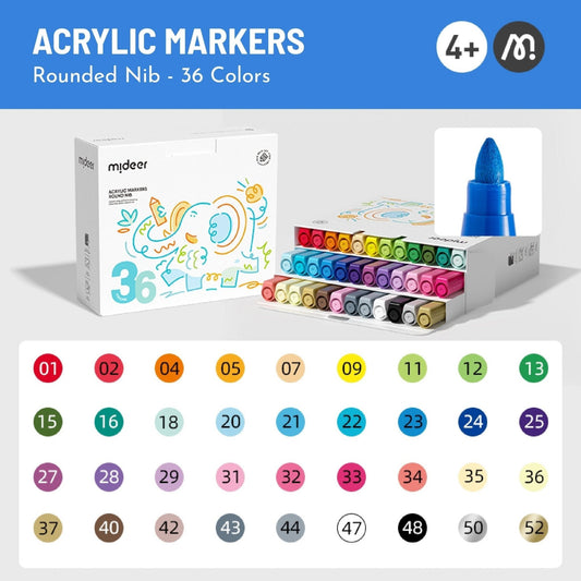 Round Nib Acrylic Markers - 36 Colors - Marah Kids